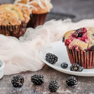 a muffin and berries