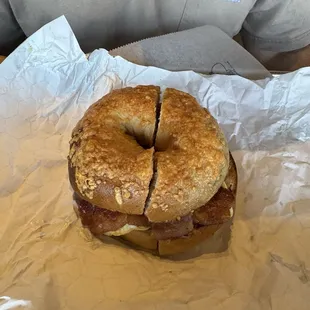 Bacon egg cheese on Asiago