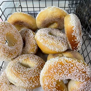 a basket of bagels