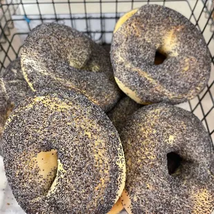 bagels in a wire basket