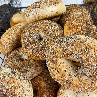 a basket of bagels