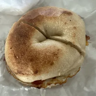bacon egg and cheese on a plain bagel with cream cheese