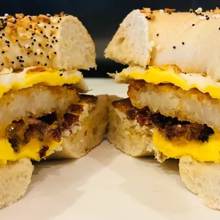 a close up of a breakfast sandwich