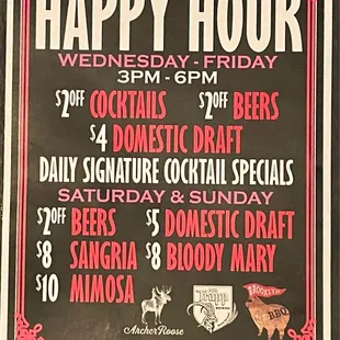 Happy hour menu