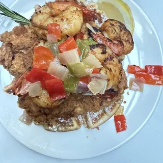 Surf and turf waffles