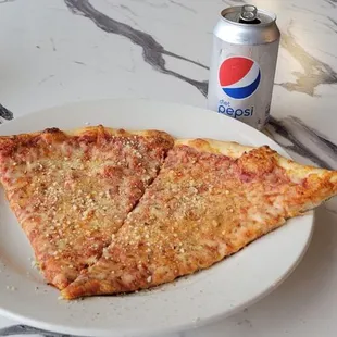 two slices of pizza on a plate