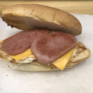 Spam and eggs breakfast roll