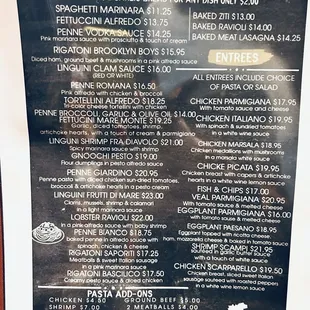 Pasta menu