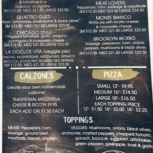 Pizza Menu