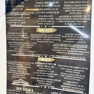 Appetizer menu