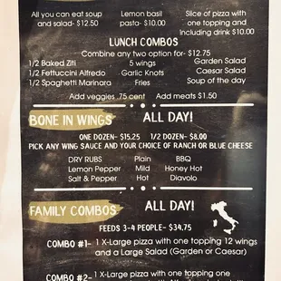Wings menu