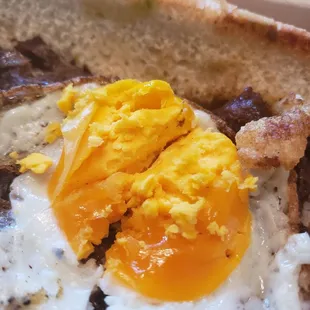 Close-up overcooked fried egg