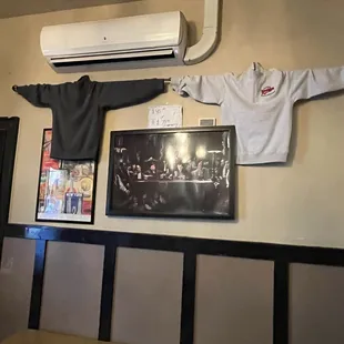 a jersey hanging on the wall