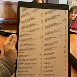 a menu on a tablet computer