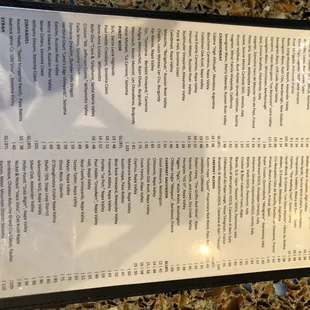 the menu of the restaurant