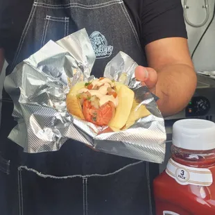 A personal favorite the Mexican Dawg! Just enough spicy, homemade pico and crema sauce