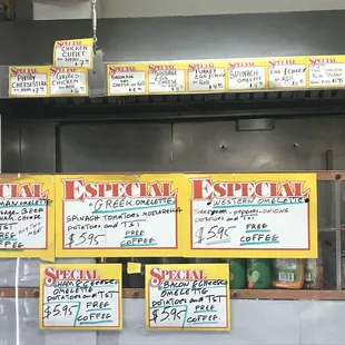 menus and prices on the counter
