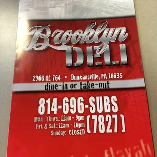 Menu for Brooklyn Deli!