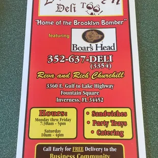 Menu face with some important details.