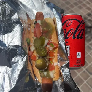 Baja dog with a Coke Zero!