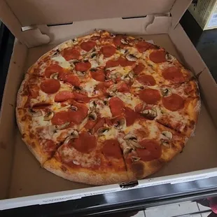 Small 14" pepperoni and mushroom pizza extra mushroom