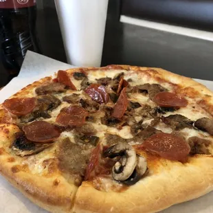 Pepperoni, Sausage, Mushrooms Pizza