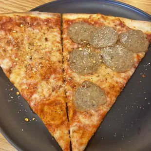 two slices of pizza on a plate