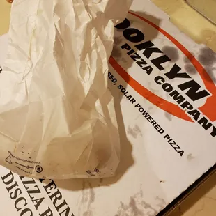 Garlic knots in a paper bag?? They were cold and dry when arrived.