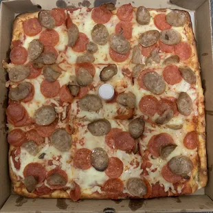 Sicilian pepperoni and sausage.