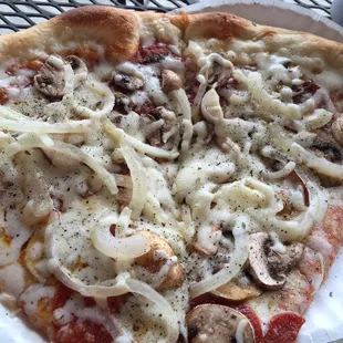 Pepperoni mushroom onion and extra cheese!