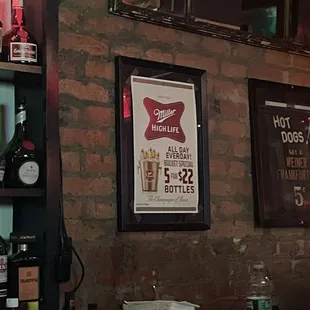 Daily beer busker special! Miller High Life 5 for $22. Best deal they got, including over $5 happy hour special