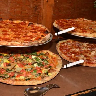 a variety of pizzas