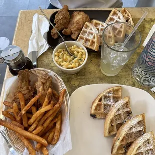 Oreo waffles, Chicken fries, Buttermilk waffles and chicken, Mac and cheese, Passionfruit lemonade