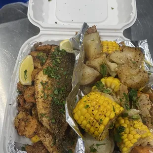 Fried fish and shrimp. Please call to place your order today.