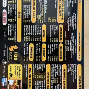 the menu of the restaurant