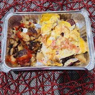 Greek omelet with home-fries.