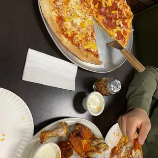 Large pizza and Buffalo Wings