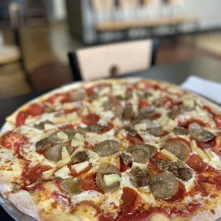 pepperoni, mushrooms, and cheese