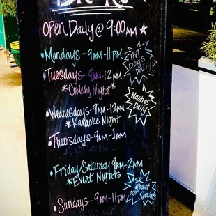 a chalk board with a menu on it