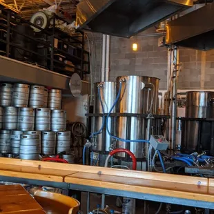 rows of stainless steel beer kegs