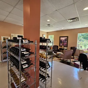the wine rack in the tasting room