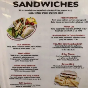 Sandwich menu