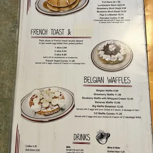 a menu for breakfast