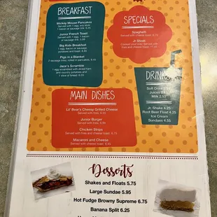 menu for breakfast specials