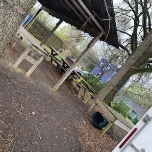 Outdoor dining only. No seats under the shelter.