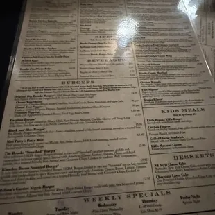 the menu of the restaurant