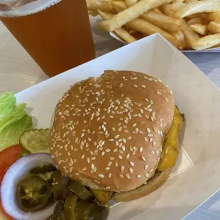 Hamburger with fries