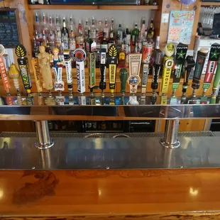 a row of beer taps