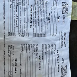 a menu on a table