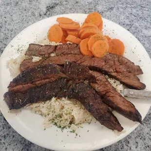 London broil over rice with carrots